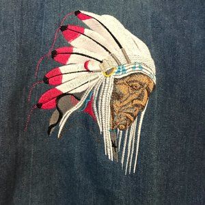 Vintage Southwestern Blue Jean Jacket/ Native American on the back Sz  L